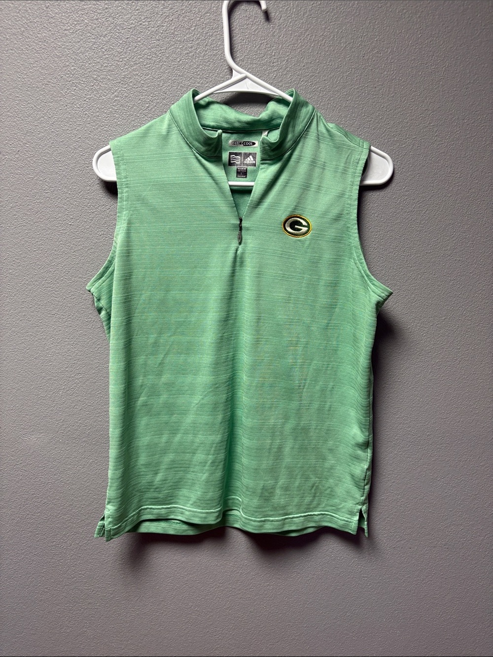 adidas Green Golf Tank Quarter-Zip Polo with Green Bay Packer 'G' Patch